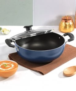 Vinod Cookware Cookware Vinod Zest Non-Stick Deep Kadai With Lid