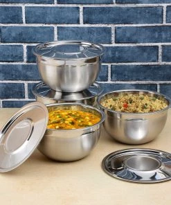 Vinod Cookware Vinod - Kraft Stainless Steel Serving Bowl With Lid Kraft Serveware