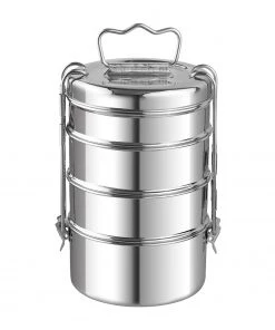 Vinod Cookware Kraft Lunch Box-Food Container Two Tier Compartment With Handle - Stainless Steel Kraft Serveware