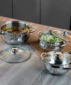 Vinod Cookware Vinod Stainless Steel Solid Milano Casserole Set - 3 Piece (Induction Friendly)