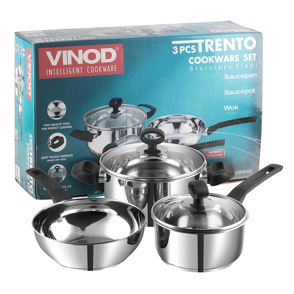 Vinod Cookware Vinod Stainless Steel Trento Cookware Set - 3 Pc (Induction Friendly) 8 Vinod Cookware Vinod Stainless Steel Trento Cookware Set - 3 Pc (Induction Friendly)