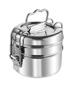 Vinod Cookware Kraft Lunch Box-Food Container Two Tier Compartment With Handle - Stainless Steel Kraft Serveware