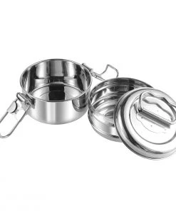 Vinod Cookware Kraft Lunch Box-Food Container Two Tier Compartment With Handle - Stainless Steel Kraft Serveware