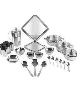 Vinod Cookware Kraft Stainlesss Steel Qubic Dinner - Lunch Set 55 Pc