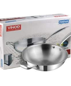 Vinod Cookware Vinod Platinum Triply Stainless Steel Wok - 26 Cm (Induction Friendly) Cookware