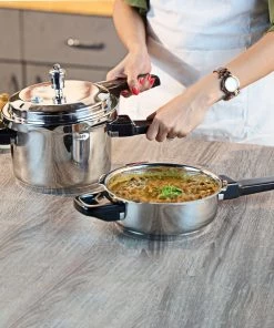 Vinod Cookware Pressure Cookers Vinod Combo Set - Regular Outer Lid Pressure Cooker With Deep Pan Pressure Cooker & Common Lid