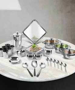 Vinod Cookware Kraft Stainlesss Steel Qubic Dinner - Lunch Set 55 Pc
