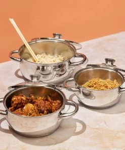 Vinod Cookware Vinod Stainless Steel Solid Milano Casserole Set - 3 Piece (Induction Friendly)