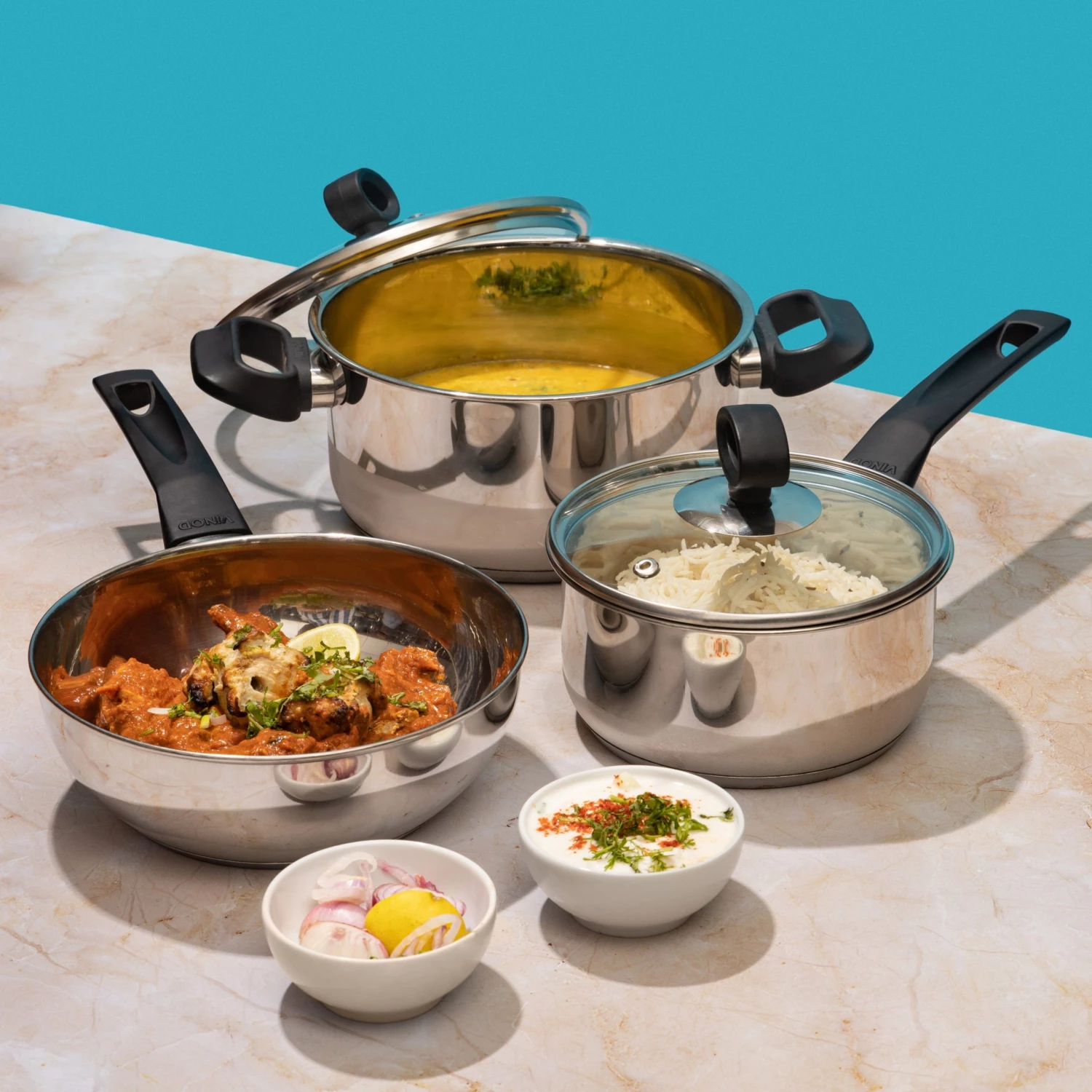 Vinod Cookware Vinod Stainless Steel Trento Cookware Set - 3 Pc (Induction Friendly) 1 Vinod Cookware Vinod Stainless Steel Trento Cookware Set - 3 Pc (Induction Friendly)