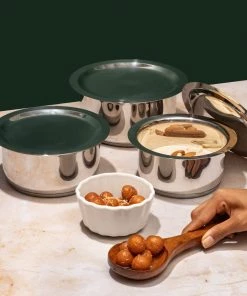 Vinod Cookware Vinod Stainless Steel, Sandwich Bottom, 3 Pc Tope Set With Lids (Induction Friendly)