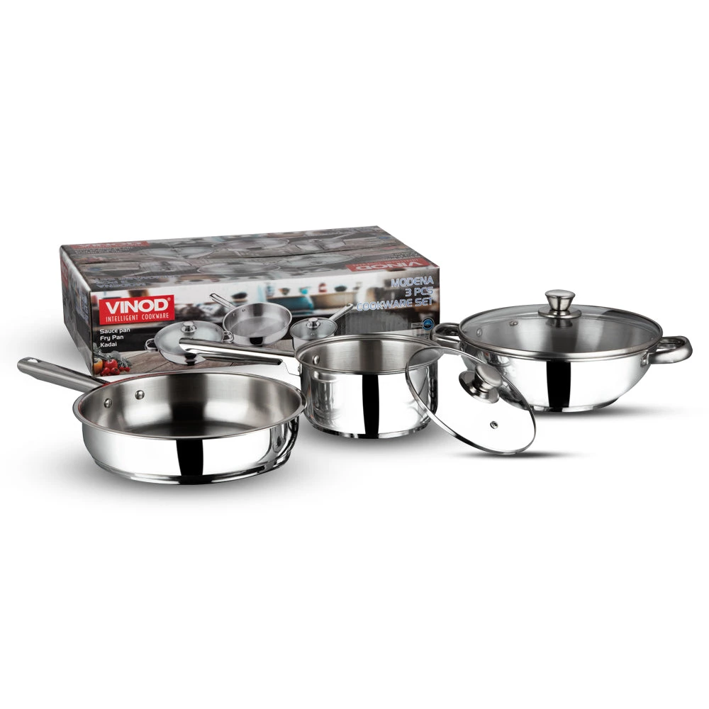Vinod Cookware Vinod Stainless Steel Modena Cookware Set - 3 Piece (Induction Friendly) 13 Vinod Cookware Vinod Stainless Steel Modena Cookware Set - 3 Piece (Induction Friendly)