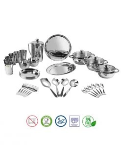 Vinod Cookware Kraft Stainlesss Steel Milano Dinner/Lunch Set - 57 Pc