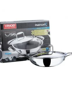 Vinod Cookware Vinod Platinum Triply Stainless Steel X Kadai (Induction Friendly) Cookware 19 Vinod Cookware Vinod Platinum Triply Stainless Steel X Kadai (Induction Friendly) Cookware