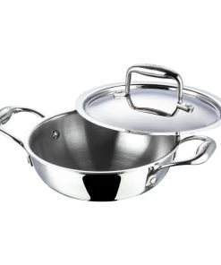 Vinod Cookware Cookware Vinod Platinum Triply Stainless Steel Extra Deep Kadai With Lid