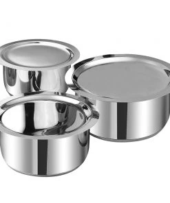 Vinod Cookware Vinod Stainless Steel, Sandwich Bottom, 3 Pc Tope Set With Lids (Induction Friendly)